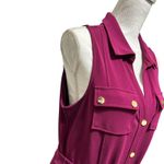 Boston Proper  Sleeveless Collared Midi Shirt Dress M Magenta Gold Button Belted Photo 3