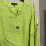 John Mark  blouse lagenlook top 100% Flax Neon Green womens sz XL popover Photo 1