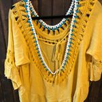 Listicle  Gold and Turquoise Gauze Top Sz Lg Photo 1