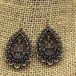 Gold Tone Buddha Dangle Earrings Open Work Hooks Decorative Backs 2" Photo 0