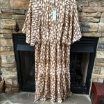 KAKTUS boutique Brown Cream beaded dress Flutter Sleeves tiered ruffle relaxed Size XL Photo 4