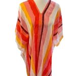 Do Everything In Love Colorful Bright Striped Poncho Swim Cover Up OSFM Photo 0