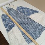 Hint of Mint  Blue White Geometric Lace Trim Dress Women's Size L Photo 10