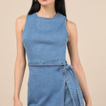Lulus  Albena Medium Wash Denim Sleeveless Mini Wrap Dress Blue Casual Large Photo 0