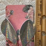 Handmade Silver Metallic Leaf Pinched Faux Leather Earrings Photo 2