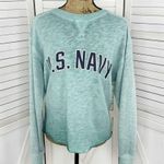 PINK - Victoria's Secret Pink Victoria’s Secret Collab US Navy Distressed Pullover Shirt Green XS‎ Photo 0