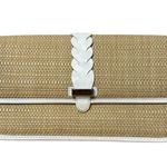 Cole Haan  Bedford Izzie Clutch White Leather and Argento Straw Photo 0