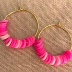 Handmade Hoops With Pink Clay Discs Photo 1