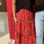 Farm Rio  Tiered Red Floral Maxi Skirt Sz XS 100% Cotton Lightweight Photo 5