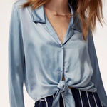 Wilfred Aritzia  Peaufiner Satin Tie Front Shirt Light Blue Photo 0