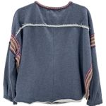 Natural Life Blue Aztec Trim Sweatshirt Womens S/M CrewNeck Long Sleeve Raw Edge Photo 1