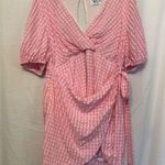 Princess Polly  Size 12 Pink Gingham Plaid VNeck Faux Wrap Puff Sleeve Mini Dress Photo 0
