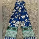 ZARA  Satin Floral WideLeg Jumpsuit with Knot Royal Blue Women’s Size XS NWT Photo 5
