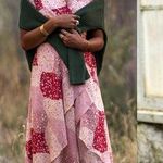 Blue Rain Vintage Patchwork Prairie Bohemian Maxi Wrap Dress Size Medium Ruffle Photo 0