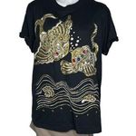 VINTAGE Black T Shirt Beaded Embellished Gold Fish One Size Size undefined Photo 0