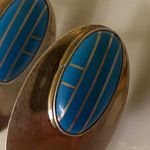 Navajo Native American Sleeping Beauty Turquoise Earrings by Calvin Begay Blue Photo 3