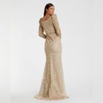 Mac Duggal NWT 11187 Gold Embroidered Lace Applique Shoulder Detail Trumpet Gown Photo 2