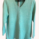 LL Bean Pullover V Neck Sweater 100% Cotton Womens Medium Mint Green Blue Size XL Photo 0