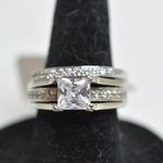 New Romantic Bridal Set Crystal Rhinestone Silver Tone Size 5 Rings Photo 1