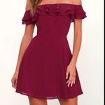 Lulus  Win Your Heart Burgundy Ruffle Off-the-Shoulder Skater Dress size medium​​ Photo 1