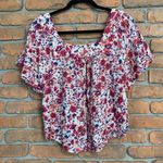 Lucky Brand Lucky Brand Women's Floral Square Neck Flutter Sleeve Relaxed Cropped Blouse M Photo 0