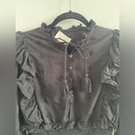 Cleobella Black Cropped Victorian Eyelet Ruffle Blouse Size Small Photo 2