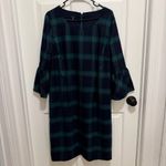 Talbots  Wool Blend Black Watch Plaid Flounce Sleeve Shift Dress Size 16 Photo 1