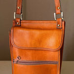 American Vintage Vintage Stone Mountain Tan Leather Shoulder Bag Small Organizer Pouch USA Photo 0