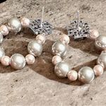 Tory Burch New Authentic  Silver Britten Pearl Logo Earrings on TB Earring Card Photo 3