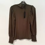 Elie Tahari  Smocked Turtleneck Knit Top Women's‎ Small Willow Green Career NWT Photo 3