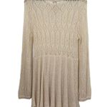 Umgee Crochet Lace Knit Sheer Mini Dress Coverup Keyhole Tie Long Sleeve Cream L Photo 4