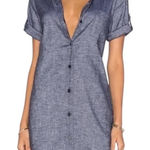 Theory  Dress Women 8 Blue Mayvine Linen Blend‎ Shirtdress Roll Tab Sleeve Mini Photo 0