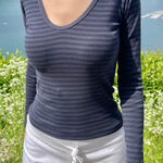 Brandy Melville John Galt  leah long sleeve top striped scoop vneck neutral tee Photo 0