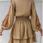 Cupshe Tan Long Sleeve Sundress w/Open Bishop Sleeves Size Large Rodeo Coastal Photo 2