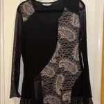 CHIANTI BRAND BLACK/TAUPE LACE BLOUSE MIXED FABRICS LACE NETTING ON SLEEVES Black Size M Photo 1