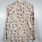 Lands' End Lands’ End Retro Ski Print Flannel Shirt Womens S Beige Vintage Novelty Winter Photo 1