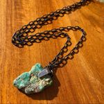 HANDMADE Raw Turquoise Crystal and Silver Pendant Chain Necklace Blue Photo 2
