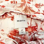 Maeve Floral Print Long-Sleeve Lace-Up Ruffled Sheer Blouse White Red Small P Photo 1
