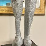 Azalea Wang Confection Crystallized Denim Bow Tall Boots Sparkling Rhinestone Silver Size 9 Photo 4