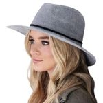 britt's knit's Foldable Getaway Panama Gray Hat Black Band Trim Photo 0