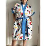Vintage 80s Unisex Robe Terry Cloth Geo Print Size Medium Womens Quirky Fun White Photo 0