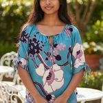 Yumi Kim 100% Silk Blue Floral Print Blouse Top Small Photo 0