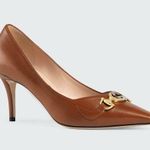 Gucci  Zumi Gold and Silver Logo 75mm Leather Horsebit Pumps Photo 0