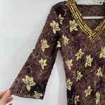 None Sheer Embroidered Y2K Sequin Women Top Sz M Brown Boho Festival Whimsigoth India Photo 4