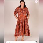 Natural Life  Rebecca midi tiered dress orange tropical floral bouquet large FLAW Photo 3