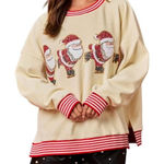 SheIn Cream and Red sequined santa Crewneck long sleeve Top Photo 0