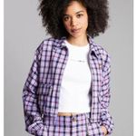 Teddy Fresh  Purple Plaid Full Zip Cropped Jacket Size: S Photo 0
