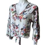 Lavender Field Boho Floral/Paisley Tie Front Wide Bell Sleeve Top, Sz S Photo 9