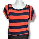 Aeropostale  Womens Striped T Shirt Top Short Sleeve Orange Navy Blue Large Photo 0