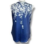 Boutique Womens Tank Top Shirt Floral Print Sleeveless Pullover Blue White 2XL Photo 2